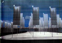 Simulatie van het woud van vlaggenmasten dat de Franse kunstenaar Daniel Buren in Brussel wil inplanten.
