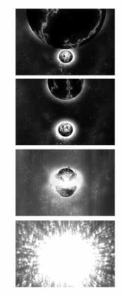 Tekening van twee botsende neutronensterren.