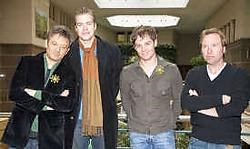 Bart Peeters, Tom Coninx, Peter Van De Veire en Mark Van Eeghem voorlopig nog aangekleed. gbr<br>