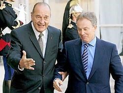 Blair, gisteren in Parijs op visite bij Sarkozy, bracht ook een laatste bezoekje aan Chirac op het Elysée.ap<br>