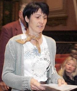 Martine Debatty, de zus van de vermoorde para Alain Debatty, hield<br> gisteren op het Rwandaproces een pakkende toespraak.belga<br>