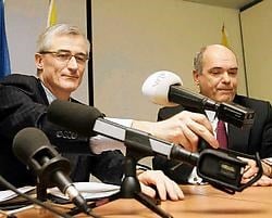 Minister Geert Bourgeois en Dirk Wauters, de gedelegeerd bestuurder van de VRT. belga<br>