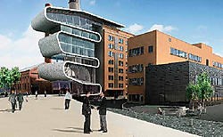 Blikvanger wordt een monumentale voorbouw in zink en glas, binnen een opvallende, slangvormige constructie.ingezonden beeld <br>