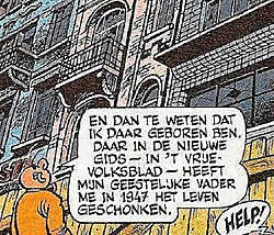 Prent uit het album 'Het spook uit de Zandstraat', waarin Nero de gevel bewondert waarachter het oeuvre van Sleen bewaard zal worden.Marc Sleen <br>