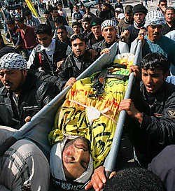 Een Palestijns slachtoffer van de actie in Gaza. afp<br>