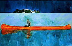 Peter Doig, '100 Years ago', een schilderij van 2001 uit de collectie van het Centre Pompidou.Peter Doig <br>