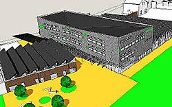 Architectenbureau EVR uit Gent maakte deze schets van het toekomstige cultuurcentrum De Ververij. Heel wat elementen van de industriële site blijven bewaard als erfgoed. David Stockman<br>