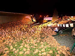 De bieten verspreidden zich over de weg tot op een aantal geparkeerde wagens.Jef Collaer<br>