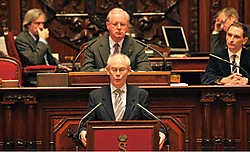 Herman Van Rompuys toespraak was sober, alsof hij nog eens wilde onderstrepen dat hij tegen zijn zin premier is geworden. photo news<br>
