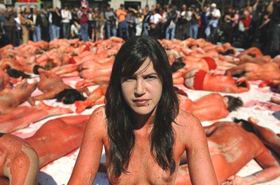 Actievoerders protesteren naakt tegen zeehondenjacht
