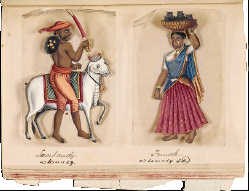 Manuscript uit 1837 met afbeeldingen van de verschillende kasten en etnische groepen in Zuid-India in die tijd.wdl