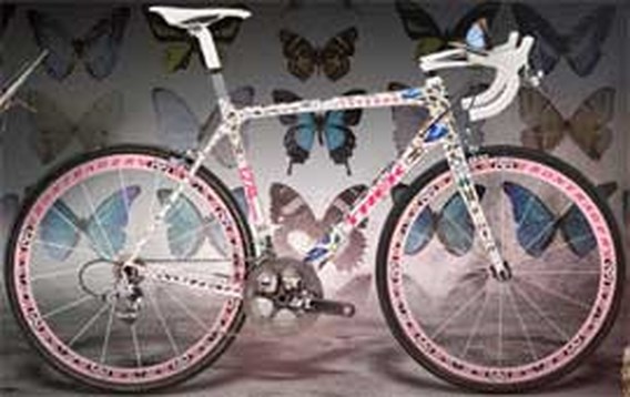 Echte vlinders op de nieuwe fiets van Lance