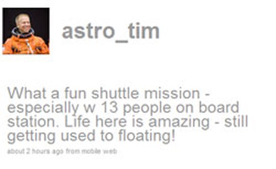 Amerikaanse astronaut is eerste twitteraar in ruimtestation ISS