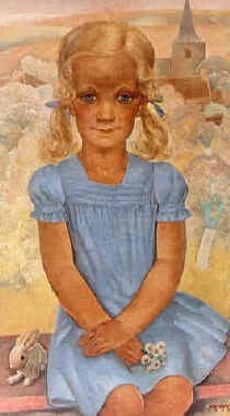 Anto Carte (inzet) schilderde in 1932 het doek 'Jong meisje met blauwe jurk' voor de Brusselse familie Goldschmidt. Tien jaar later werd het gestolen. rr