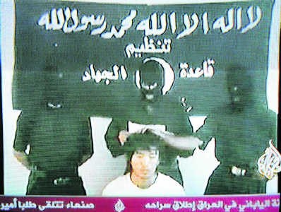 Internetbeelden van een islamgijzelaar: een voorbeeld van hoe de media een angstcultuur creëren rond een onbekende godsdienst.epa