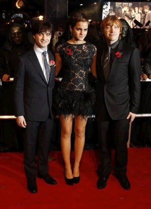 Daniel Radcliffe (Harry Potter), Emma Watson (Hermelien) en Rupert Grint (Ron)
