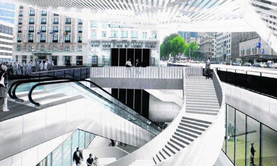 De grote stalen luifel boven het Rogierplein zal als stadsbaken fungeren.Herman Ricour