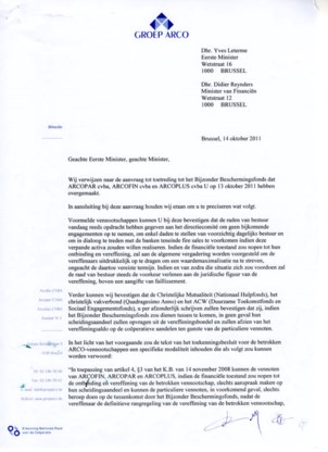 Brief Arco aan premier Yves Leterme