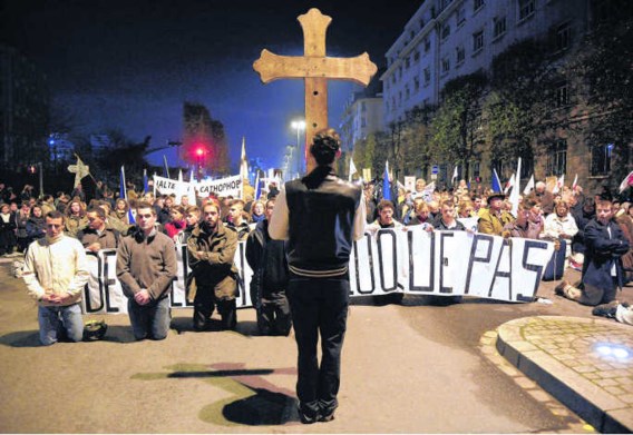Betoging van 10 november in Rennes tegen een voorstelling van Romeo Castellucci. Damien Meyer /AFP