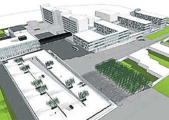 Naast het bestaande gebouw komt een nieuwbouw met zeven verdiepingen. pvm