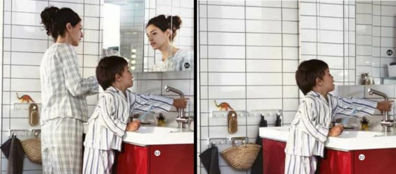 Zoek de tien verschillen: de Ikea-catalogus in Zweden (links) en die in Saudi-Arabië.