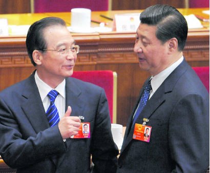 Premier Wen Jiabao (l.) en toekomstig president Xi Jinping.