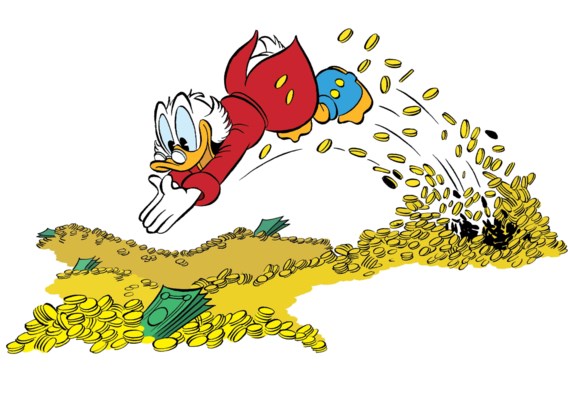 Oom Dagobert, geef je geld toch weg.
