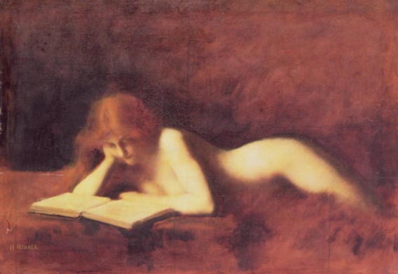 ‘De lezeres’ van de negentiende-eeuwse Franse schilder Jean-Jacques Henner: romantische kitsch was lange tijd voorbehouden aan de Bouquetreeks, maar die tijden zijn voorbij.