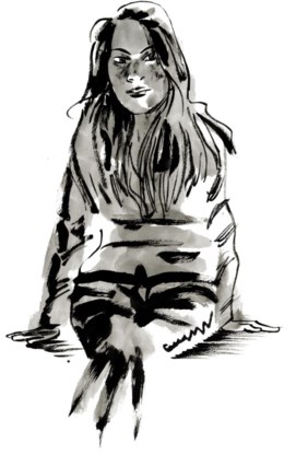 Een portret van Tatiana, gemaakt op basis van foto’s op sociale media.