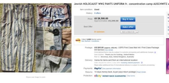 EBay slaat mea culpa voor Holocaustaandenkens op website