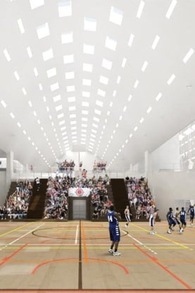 Het nieuwe sportcomplex komt naast de huidige sporthal.