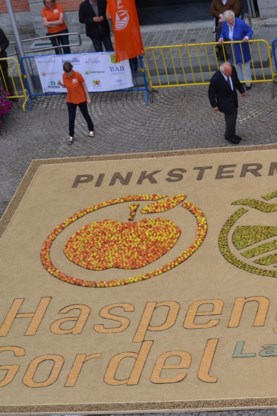 Haspengouwse producten verwerkt in een tapijt.