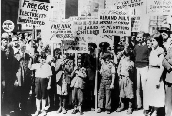 Amerikaanse communisten betogen voor werklozensteun na de beurscrash van 1929: alles waar Ayn Rand van gruwde.