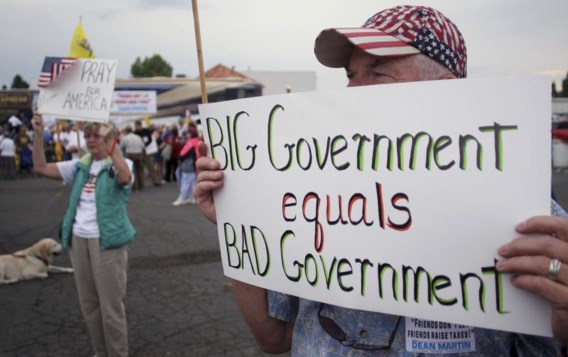 Wat is de ideale omvang van de overheid?: protest tegen een te grote overheidsinmenging in de VS. 
