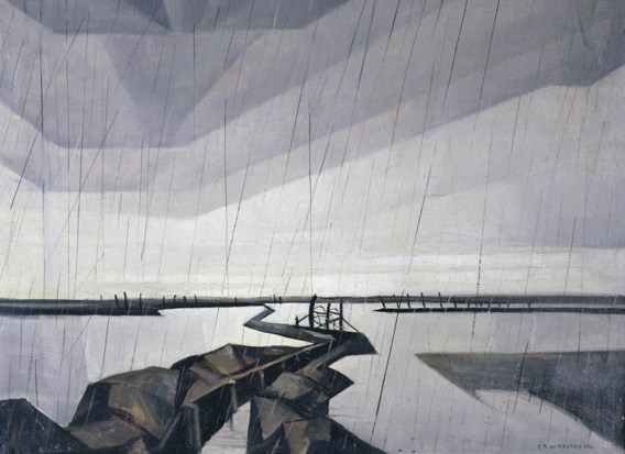 ‘Overstroomde loopgraaf aan het IJzerfront’, 1916, door C.R.W. Nevinson, die in 1917 officieel oorlogsschilder werd.