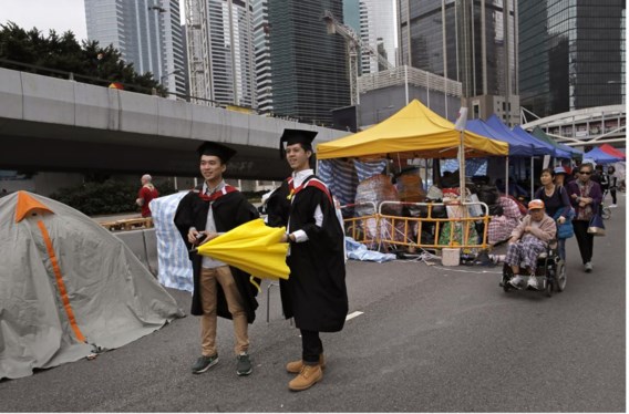 De demonstranten in Hongkong kunnen slechts op weinig sympathie rekenen van de studenten op het vasteland. 
