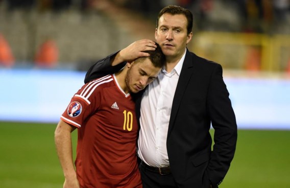 Bondscoach Wilmots met Eden Hazard.