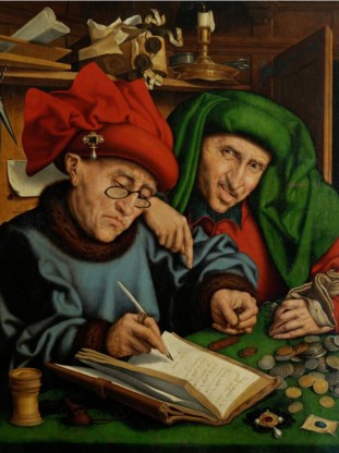 ‘Twee stadsontvangers’, een schilderij van Quinten Matsijs.