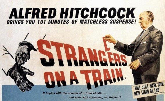 De affiche van ‘Strangers on a train’ van Alfred Hitchcock.