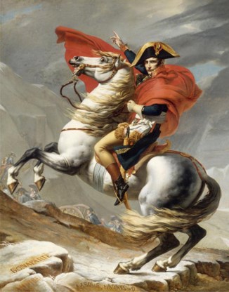 Napoleon door Jacques-Louis David. Toen ging het paardrijden nog goed.
