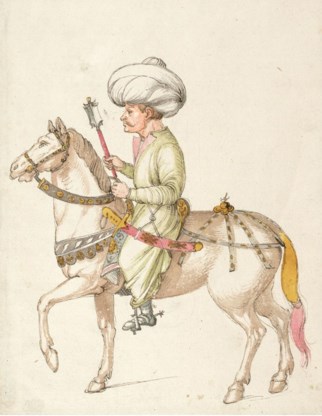 Een oosterse ruiter, getekend door Albrecht Dürer. Dürer reisde nooit naar het Ottomaanse rijk, maar baseerde zijn tekening op het werk van Gentile Bellini, dat hij leerde kennen in Venetië.