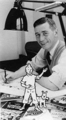 Hergé aan zijn tekentafel in 1955. 