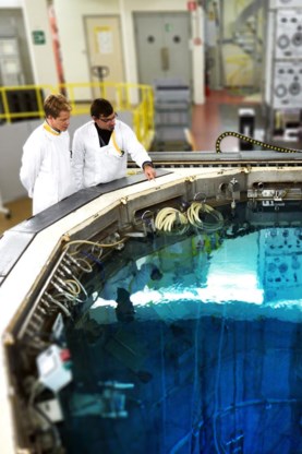 De reactor zit zes meter onder water, dat alle straling smoort.