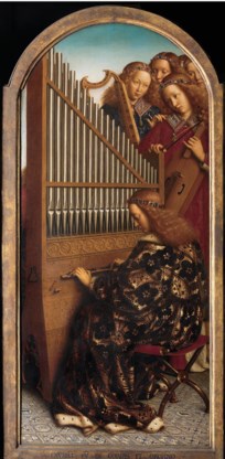 De vage schaduw links achter het orgel is van de persoon die de blaasbalg bediende. 