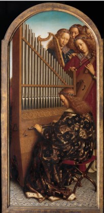 De vage schaduw links achter het orgel is van de persoon die de blaasbalg bediende.