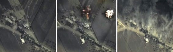 <p>Beelden van precisieaanvallen, vrijgegeven door het Russische ministerie van Defensie.<span class="credit">reuters</span></p>