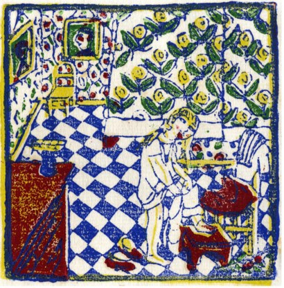 In deze litho van Edgard Tytgat (1921) gaat Roodkapje uit de kleren.
