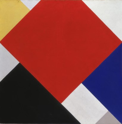 Theo Van Doesburg, ‘Contra-compositie V’, 1924: sierlijke diagonalen. Affiche voor de Dada-tournee in Nederland. Theo Van Doesburg, ‘Je suis contre tout et tous’. Victor Servranckx, ‘Opus 1’. Theo Van Doesburg, ‘Axonometrie van het Maison particulière’, 1923.