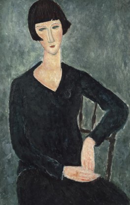 Amedeo Modigliani, ‘Femme assise à la robe bleue’, 1918-1919 (linksboven).