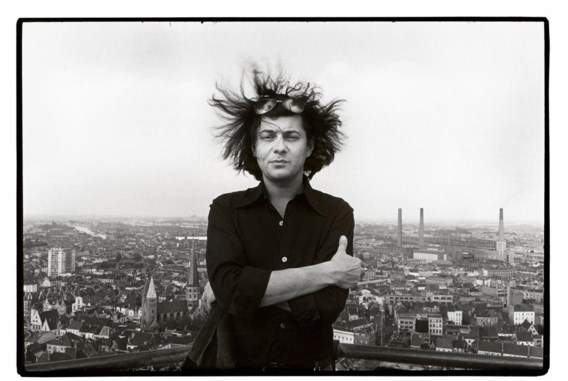 Laurens De Keyzer, in 1976, op de toren van de Gentse Sint-Baafskathedraal.